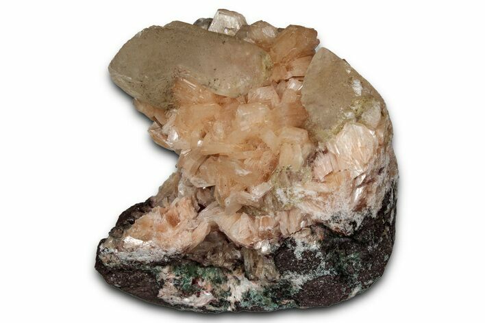 Gemmy Calcite Crystals on Peach Stilbite - India - India #342974